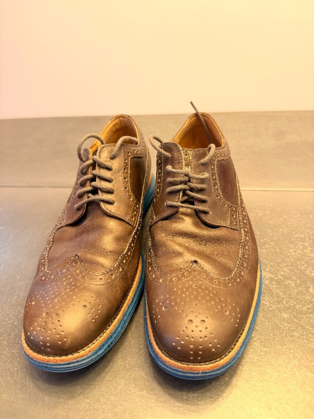 Cole Haan LunarGrand Long Wingtip Oxford Brown Leather Blue Sole Men’s 11.5